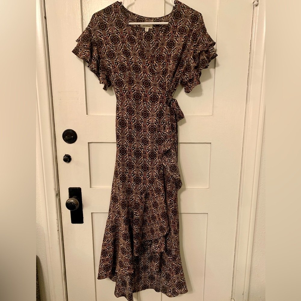 Max Studio Ruffle Crepe High/low Wrap Midi Dress